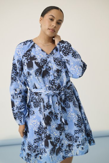 Kaffe Curve Aliana Dress Blue Flower Animal - Robes midi - 