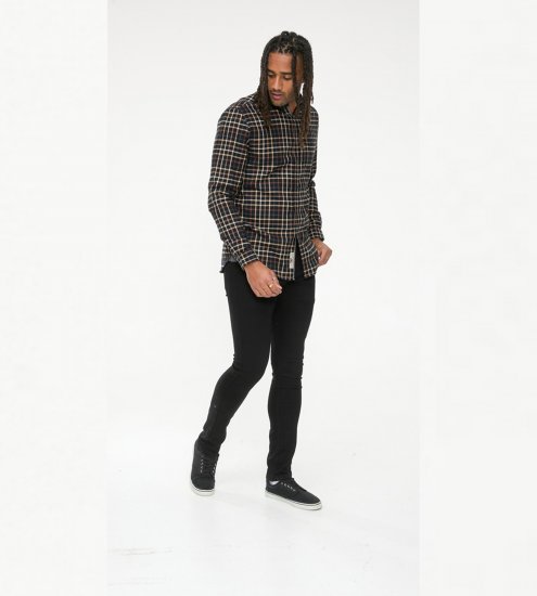 D555 Destin Checked Long Sleeve Shirt Black/Tan Check - Chemises à manches longues - 