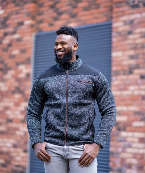 Kam jeans KV133 Twisted Marl Fleece Jacket Black - Vestes - Vestes homme grandes tailles