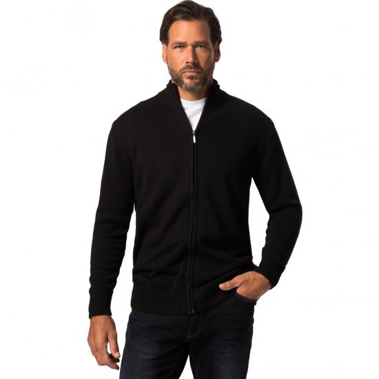 JP1880 Cardigan Knitted with Zipper Black TALL - VÊTEMENTS HOMME MT-6XLT - Vêtements Tall Homme