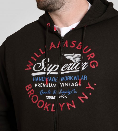 Duke Southampton Brooklyn Chest Print Full Zip Hoodie Black - Sweatshirts & hoodies - Sweatshirts/Hoodies grande taille homme