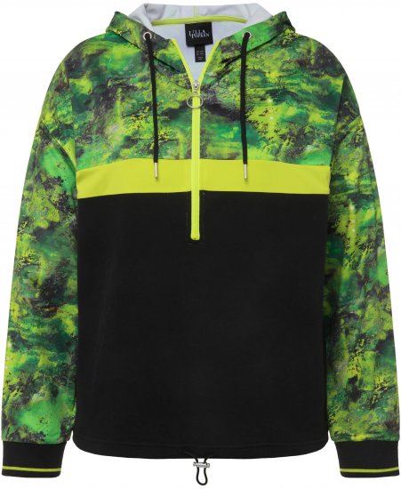 Ulla Popken Mineral Print Quick Dry Hoodie Black - Sweatshirts & hoodies - 