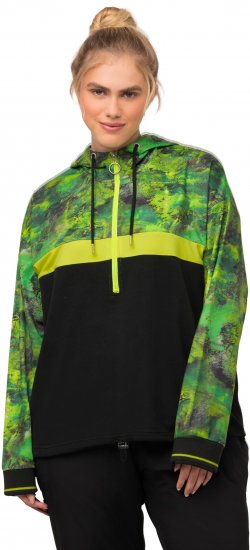 Ulla Popken Mineral Print Quick Dry Hoodie Black - Sweatshirts & hoodies - 