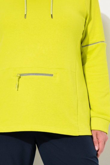 Ulla Popken Zippered Pocket and Reflective Piping Hoodie Green Apple - Sweatshirts & hoodies - Sweats, hoodies et mailles douillets