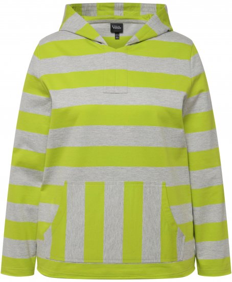 Ulla Popken Mixed Stripe Long Sleeve Hoodie Apple Green - Sweatshirts & hoodies - 