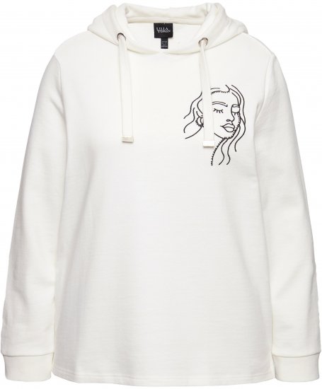 Ulla Popken Face Graphic Long Sleeve Hoodie Off-White - Sweatshirts & hoodies - 