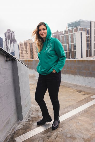Ulla Popken Face Graphic Long Sleeve Hoodie Emerald Green - Sweatshirts & hoodies - 