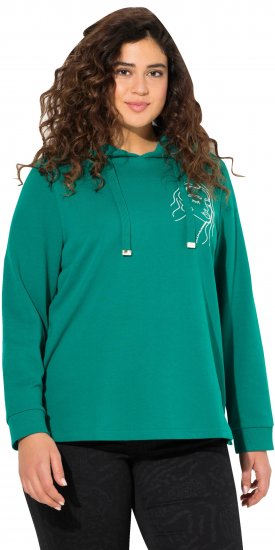 Ulla Popken Face Graphic Long Sleeve Hoodie Emerald Green - Sweatshirts & hoodies - 