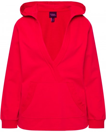 Ulla Popken Plunge Neck Long Sleeve Hoodie Salsa Red - Sweatshirts & hoodies - 