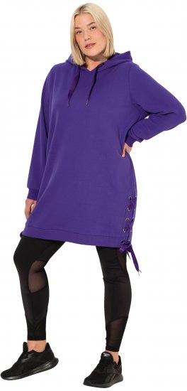 Ulla Popken Longline Lace Up Hoodie Purple - Sweatshirts & hoodies - 