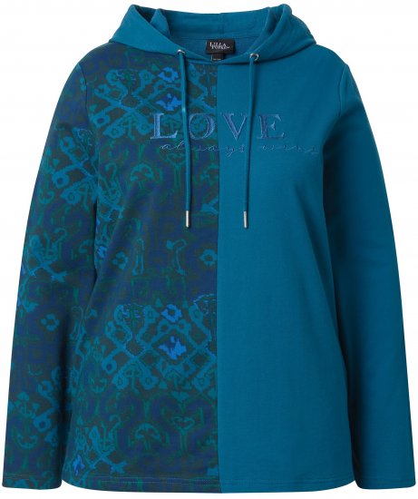 Ulla Popken Split Print LOVE Hoodie Teal - Sweatshirts & hoodies - 