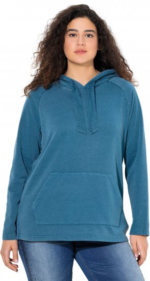 Ulla Popken Rhinestone Drawstring Moon Wash Hoodie Teal - Sweatshirts & hoodies - 