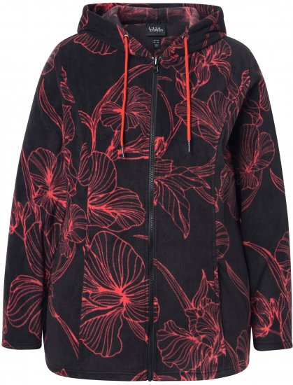 Ulla Popken Fleece Flower Print Zip-Up Hoodie Black - Sweatshirts & hoodies - 