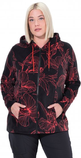 Ulla Popken Fleece Flower Print Zip-Up Hoodie Black - Sweatshirts & hoodies - 