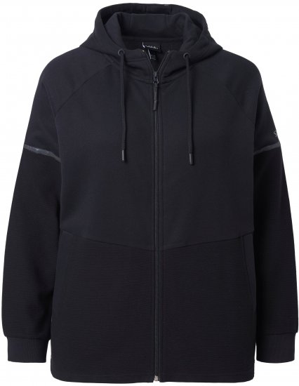 Ulla Popken Mix Fabric Reflective Trim Zip Hoodie Black - Sweatshirts & hoodies - 