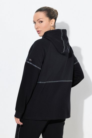 Ulla Popken Mix Fabric Reflective Trim Zip Hoodie Black - Sweatshirts & hoodies - Sweats, hoodies et mailles douillets