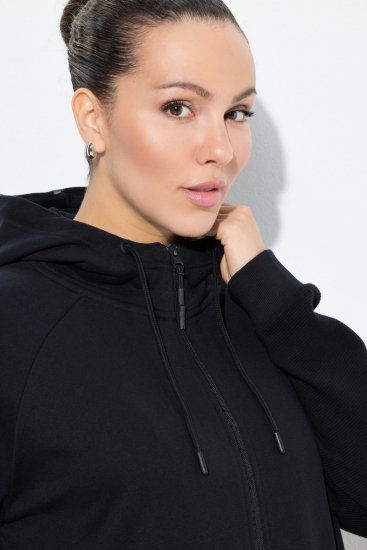 Ulla Popken Mix Fabric Reflective Trim Zip Hoodie Black - Sweatshirts & hoodies - Sweats, hoodies et mailles douillets