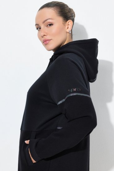 Ulla Popken Mix Fabric Reflective Trim Zip Hoodie Black - Sweatshirts & hoodies - Sweats, hoodies et mailles douillets
