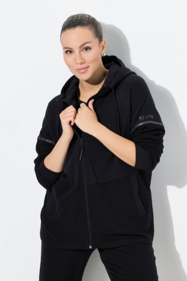 Ulla Popken Mix Fabric Reflective Trim Zip Hoodie Black - Sweatshirts & hoodies - Sweats, hoodies et mailles douillets