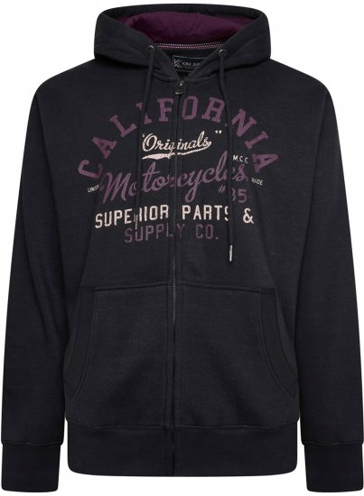 Kam Jeans 7085 California Zip Thru Hoodie Black - Sweatshirts & hoodies - Sweatshirts/Hoodies grande taille homme