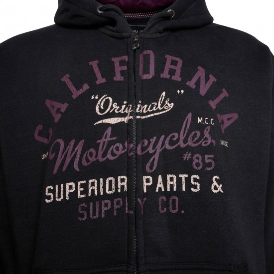 Kam Jeans 7085 California Zip Thru Hoodie Black - Sweatshirts & hoodies - Sweatshirts/Hoodies grande taille homme