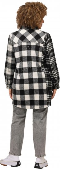 Ulla Popken Mixed Plaid Long Sleeve Button Down Shacket Black - Vestes - 