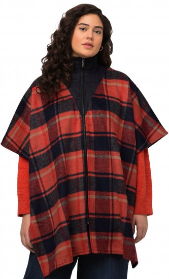 Ulla Popken Oversized Plaid Wing Collar Poncho Red Orange - Vestes - 