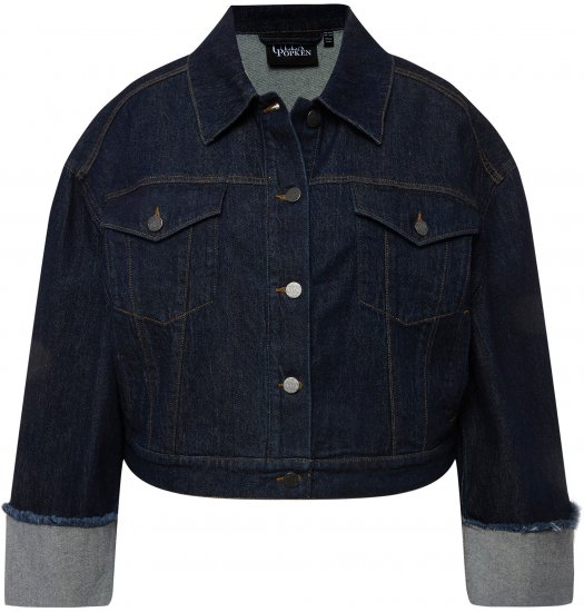 Ulla Popken Stretch Fit Cropped Denim Jacket Rinsed Wash - Vestes - 
