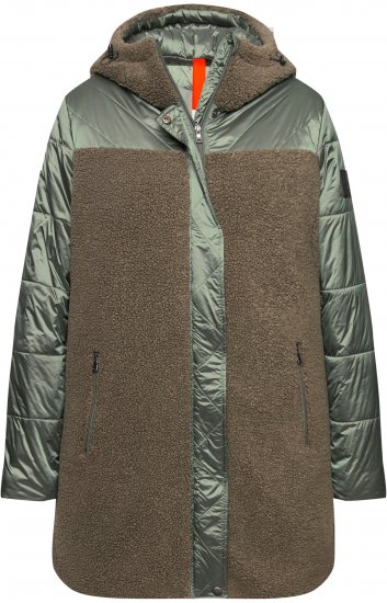 Ulla Popken Mixed Texture Fleece Quilted Jacket Olive - Vestes - 
