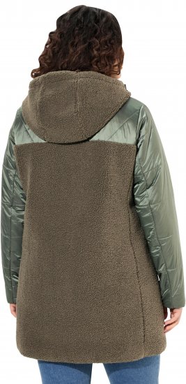 Ulla Popken Mixed Texture Fleece Quilted Jacket Olive - Vestes - 