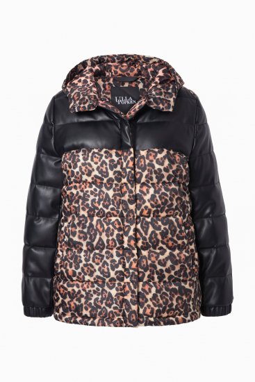 Ulla Popken HYPRAR Leopard And Leather Look Quilted Jacket Black - Vestes - 