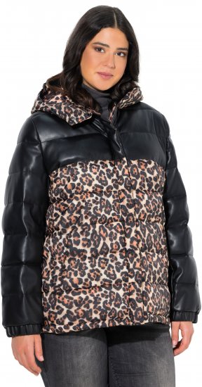 Ulla Popken HYPRAR Leopard And Leather Look Quilted Jacket Black - Vestes - 