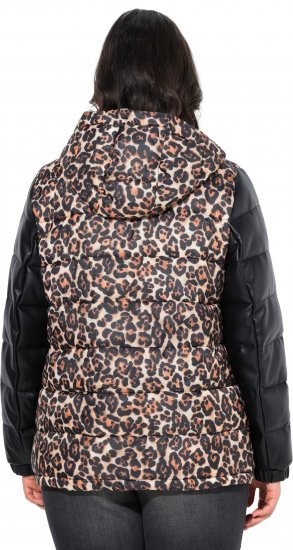 Ulla Popken HYPRAR Leopard And Leather Look Quilted Jacket Black - Vestes - 