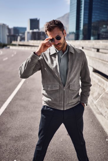 JP1880 Leather Jacket Lamskin Suede Grey - Vestes - Vestes homme grandes tailles