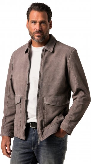 JP1880 Leather Jacket Lamskin Suede Grey - Vestes - Vestes homme grandes tailles