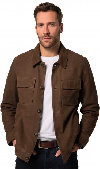 JP1880 Leather Jacket Nubuck Shirt Collar Brown - Vestes - Vestes homme grandes tailles