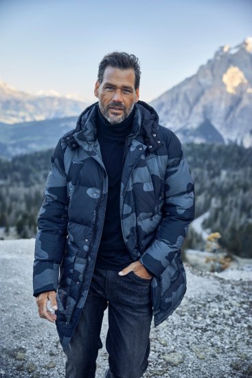 JP1880 Quilted Parka with Camouflage Drawstring Waist Black - Vestes - Vestes homme grandes tailles