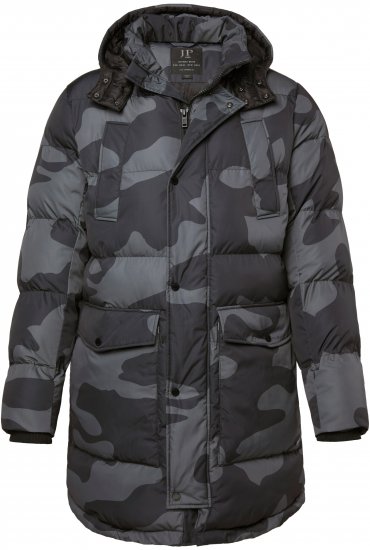 JP1880 Quilted Parka with Camouflage Drawstring Waist Black - Vestes - Vestes homme grandes tailles