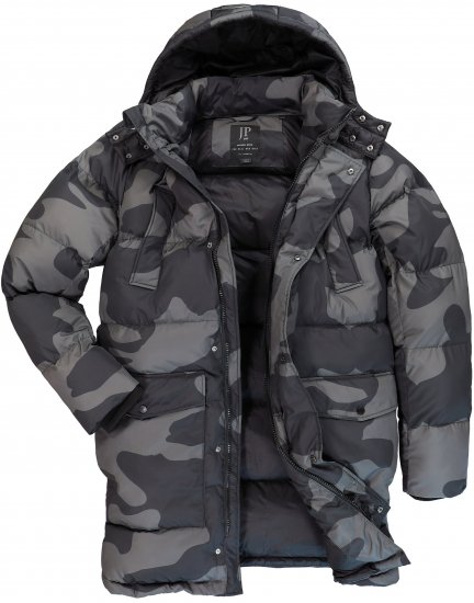 JP1880 Quilted Parka with Camouflage Drawstring Waist Black - Vestes - Vestes homme grandes tailles