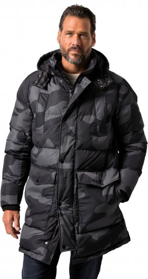 JP1880 Quilted Parka with Camouflage Drawstring Waist Black - Vestes - Vestes homme grandes tailles