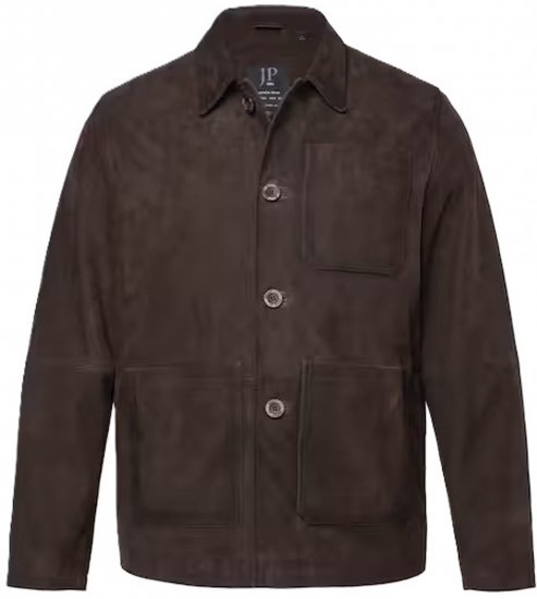 JP1880 Leather Jacket Goat Suede Shirt Collar Dark Brown - Vestes - Vestes homme grandes tailles