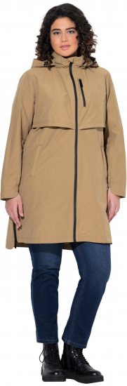 Ulla Popken Hooded with Zippered Pockets and Zippered Side Slits Jacket Mocha - Vestes - 