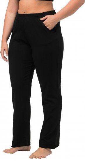 Ulla Popken Bootcut Elastic Waist Cotton French Terry Sport Pants Black - Jeans & Pantalons Femme Grandes Tailles – Plus Size - 
