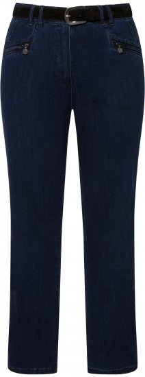 Ulla Popken Mony Elastic Waist Zip Pocket Jeans Dark Blue Denim - Jeans & Pantalons Femme Grandes Tailles – Plus Size - 