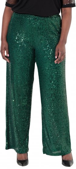 Ulla Popken Wide Leg Sequined Pants Dark Green - Jeans & Pantalons Femme Grandes Tailles – Plus Size - 
