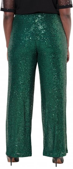 Ulla Popken Wide Leg Sequined Pants Dark Green - Jeans & Pantalons Femme Grandes Tailles – Plus Size - 