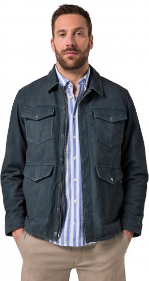 JP1880 Fine Lamb Leather Jacket Deep Sea Blue - Vestes - Vestes homme grandes tailles