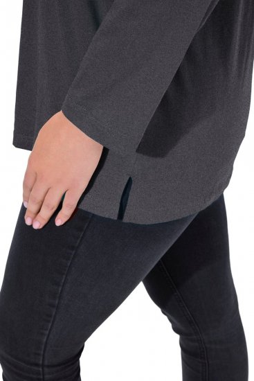 Ulla Popken Back To Basics V-Neck Relaxed Fit Cotton Tee Charcoal Grey Melange - T-shirts - T-shirts au féminin, grandes tailles
