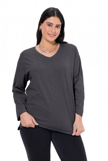 Ulla Popken Back To Basics V-Neck Relaxed Fit Cotton Tee Charcoal Grey Melange - T-shirts - T-shirts au féminin, grandes tailles
