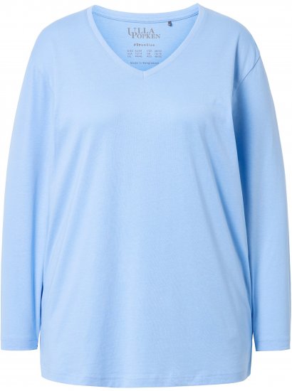 Ulla Popken Back To Basics V-Neck Relaxed Fit Cotton Tee Light Blue - T-shirts - 